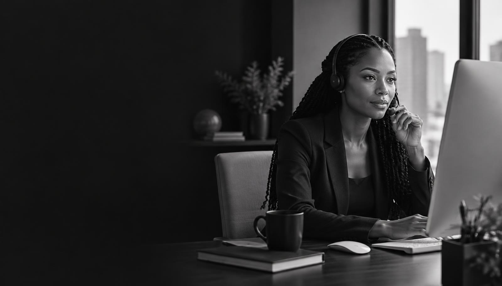Black business owner handling a customer conversation at her desk